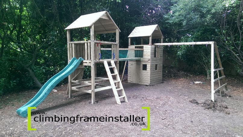 Play Crazy Double Tower and Swing Set Climbing Frame