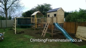 Play Crazy Double Tower Raised Playhouse Climbing Frame Install